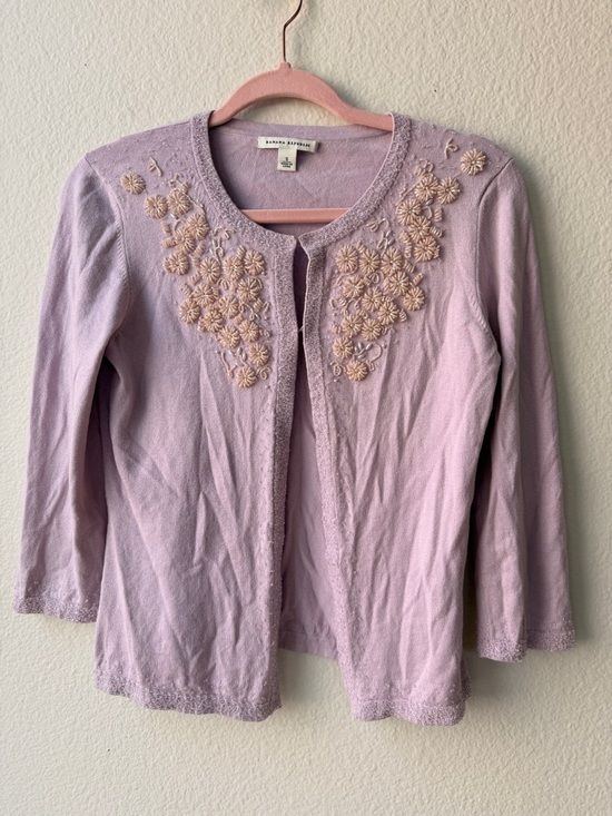 Banana Republic Sweaters - Banana Republic Silk Blend Beaded‎ Cardigan Lilac Floral Embellished Sweater S